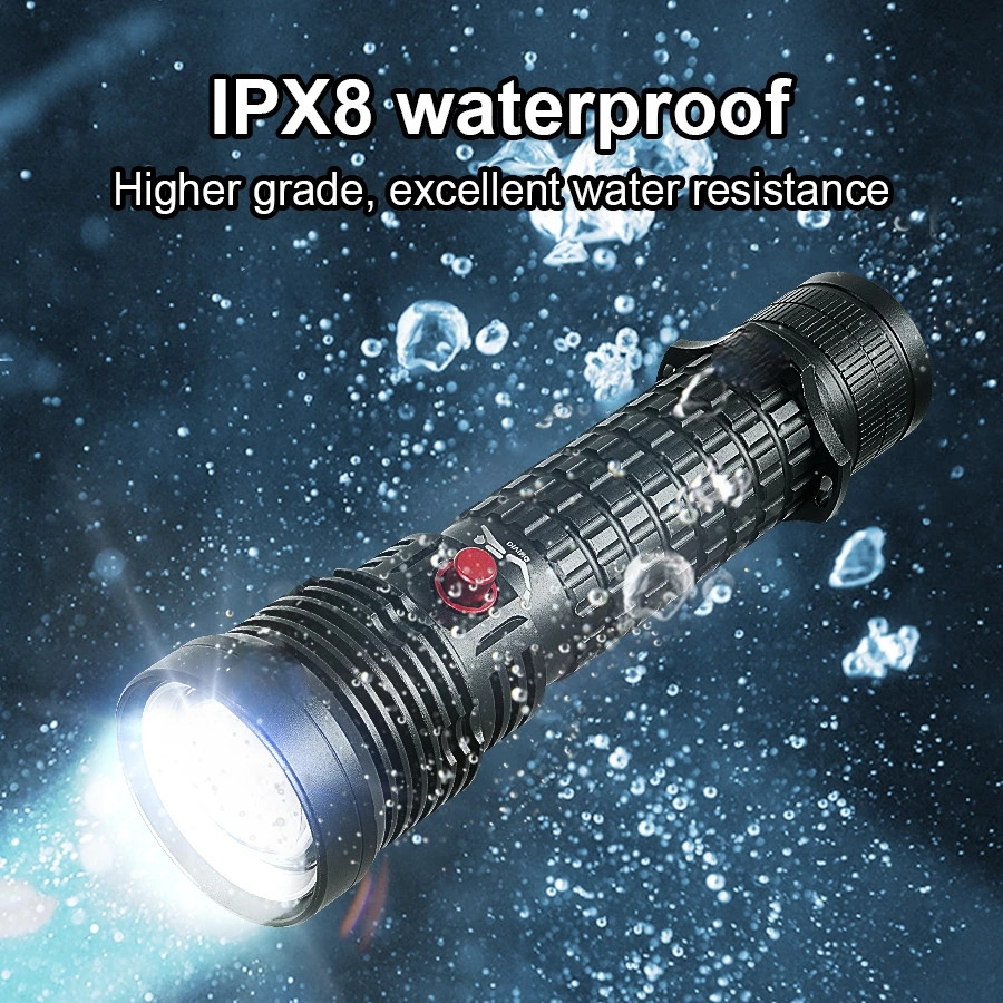 Professional Diving Flashlight Rechargeable Torch IPX8 Underwater Diving Torch