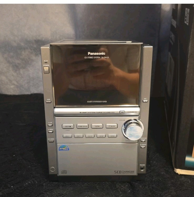 Panasonic SC-PM16 CD Stereo System 5-CD Changer 100W Remote Bi-Amp Silver
