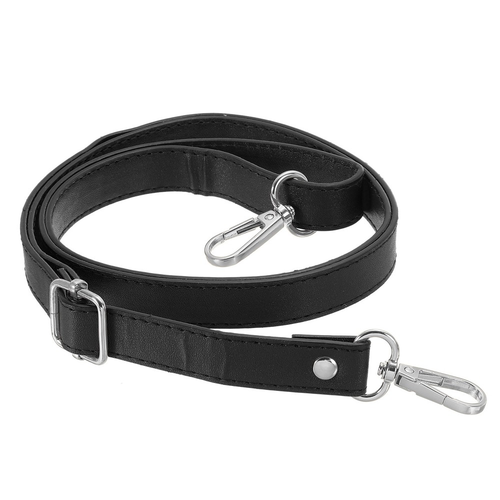 51 Inch Adjustable Leather Purse Strap with Silver Hardware, Black