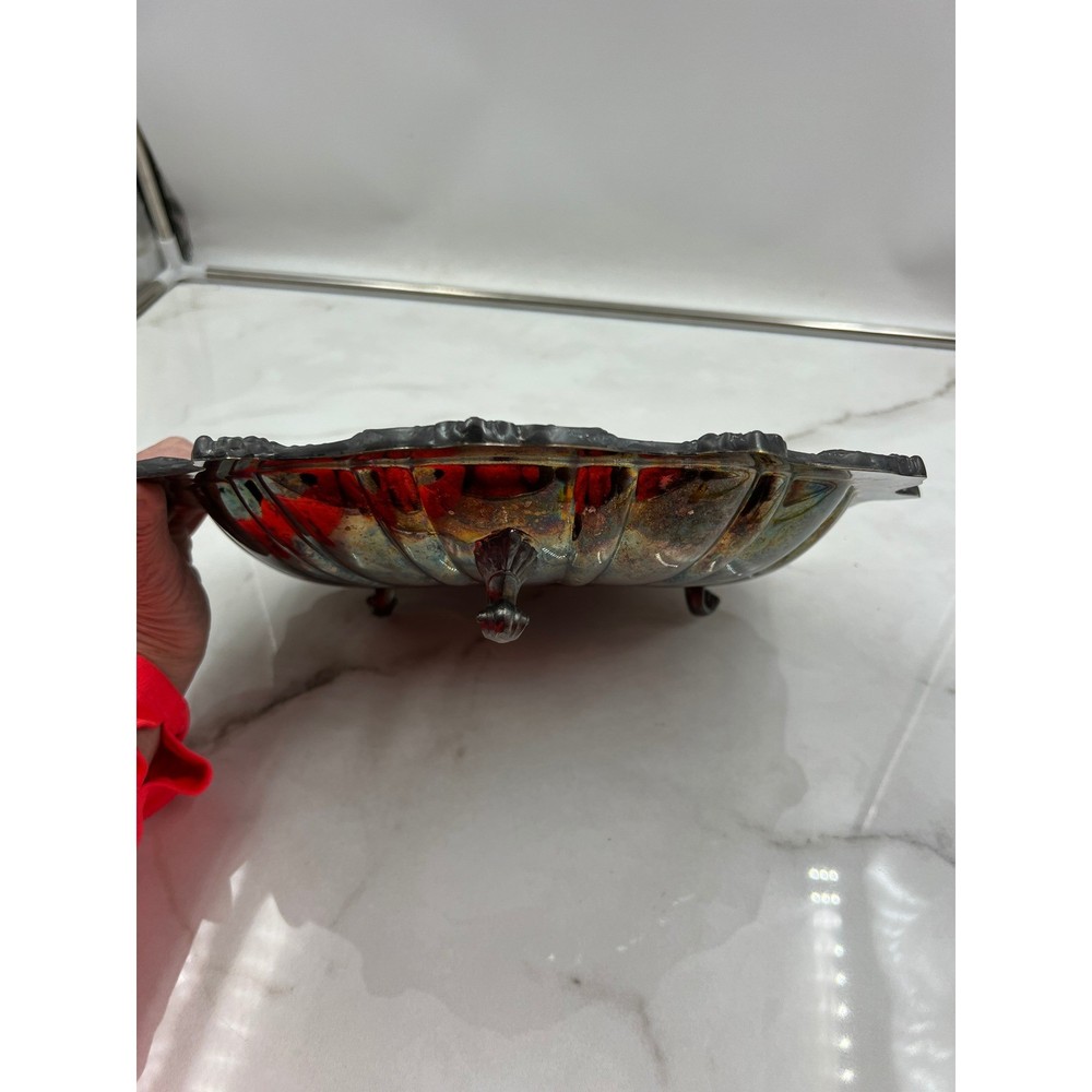 Vintage Silverplate Shell Serving Bowl Cachepot Footed Mid Century
