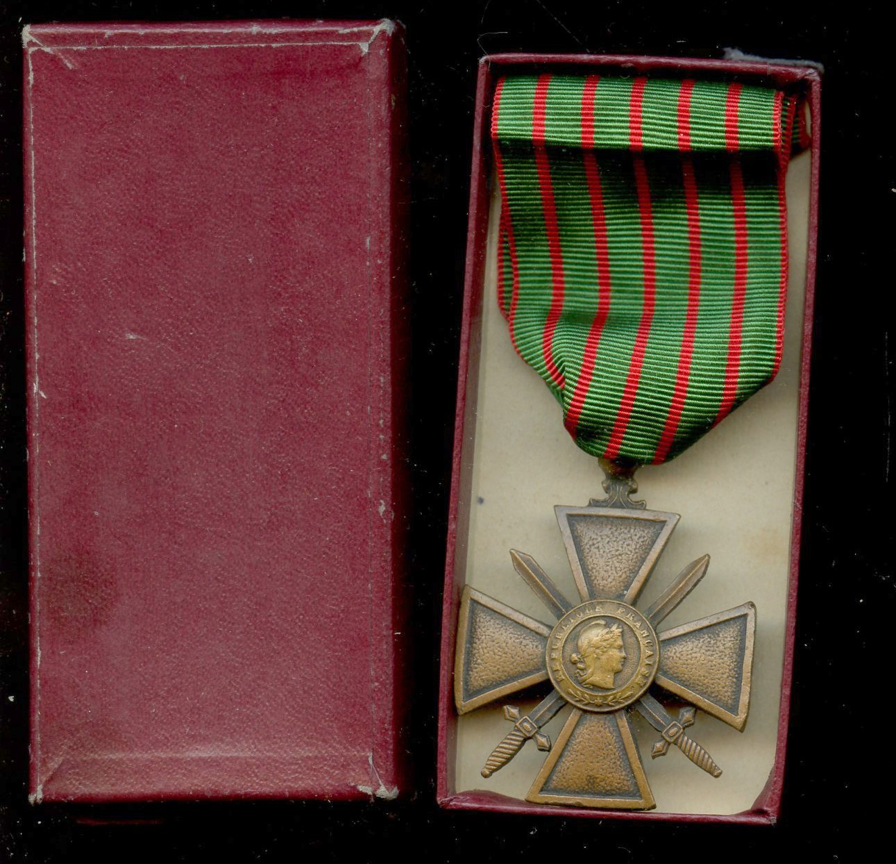 WWI WW1 French FRANCE Croix de Guerre, Boxed 1914-1918 American Awarded Medal #2