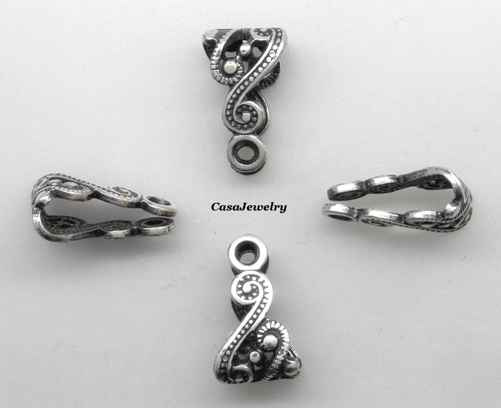 #3411 ANTIQUED .925 STERLING SILVER PLATED FILIGREE SLIDE BALE W/RING - 4 Pcs