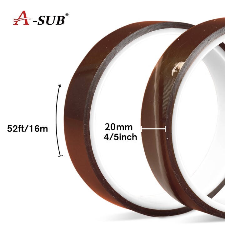 A-SUB 4 Rolls Polyimide High Temperature Tapes Heat Resistant Kapton 10mm, 20mm