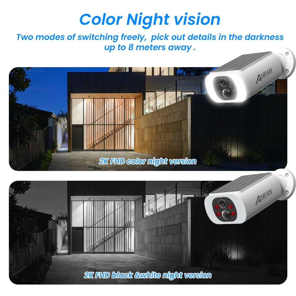 ANRAN Wireless Solar Battery Powered Wifi Home Security Camera System Outdoor 2K