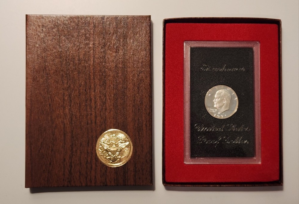 1971 S Proof Eisenhower Dollar 40% Silver Protective Case Brown Box As Pictured