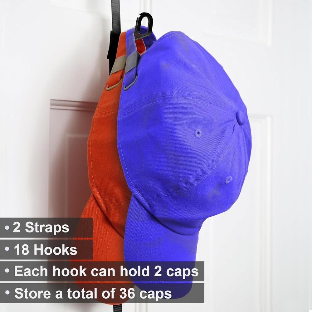 Innovative Hat Storage Rack – Adjustable Clips for 36 Caps, Easy Install, Black