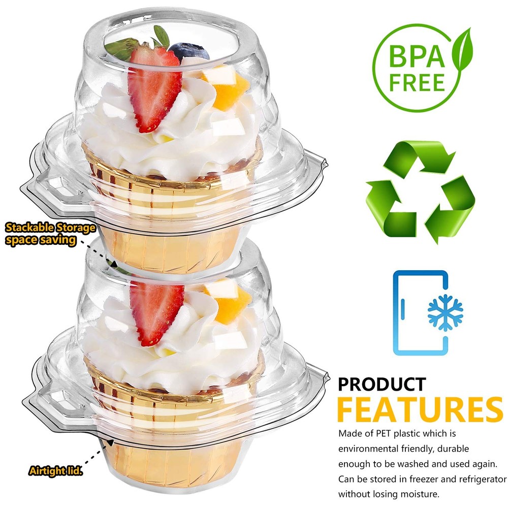 120 Packs Individual Cupcake Containers Stackable Single Compartment Cupcake Dis