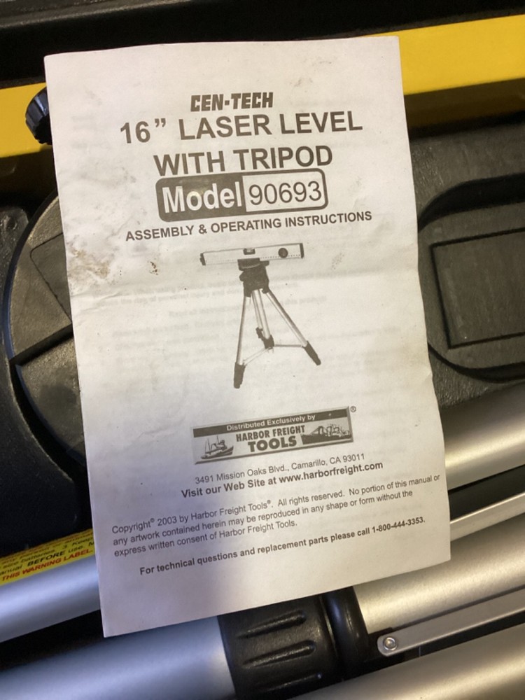 CEN-TECH 16”Laser Level With Tripod Kit Model #90693 No Goggles