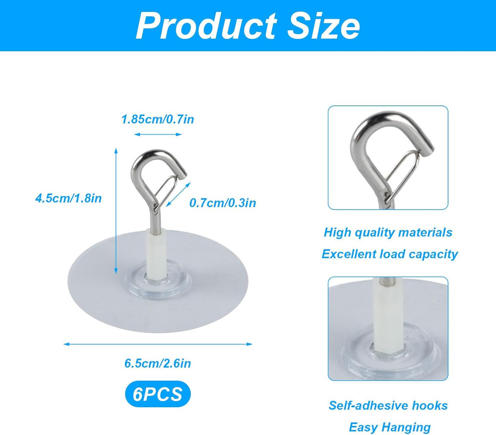 6 Pcs Self Adhesive Ceiling Hooks Heavy Duty, No Drill Ceiling Hooks for Hanging