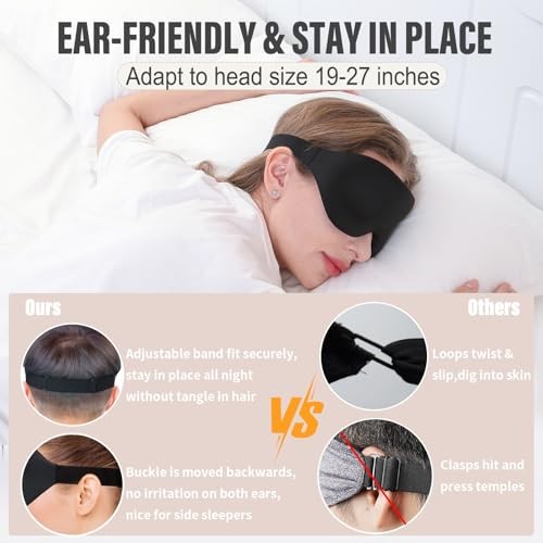 Sleep Mask for Side Sleeper, Complete Light Blocking 3D Sleeping Eye Black