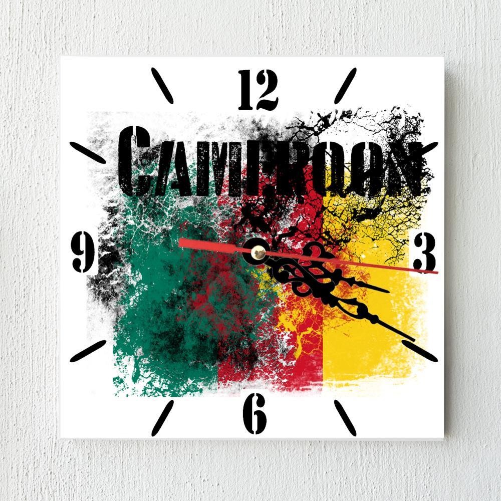 Cameroon Flag Wall clock patriots CERAMIC Tile Watch Support Décor