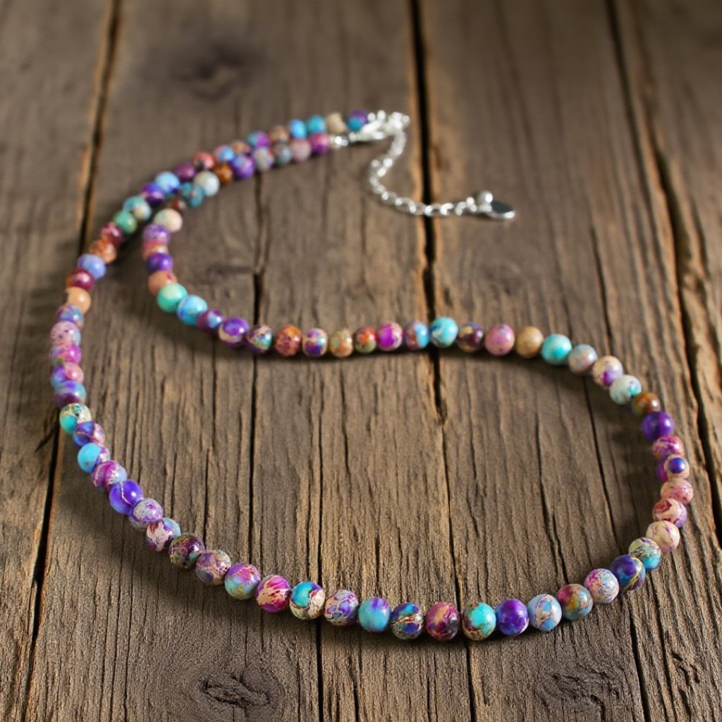 Galaxy Sea Sediment Jasper 4mm Beaded Choker, Natural Healing Gemstone Necklace