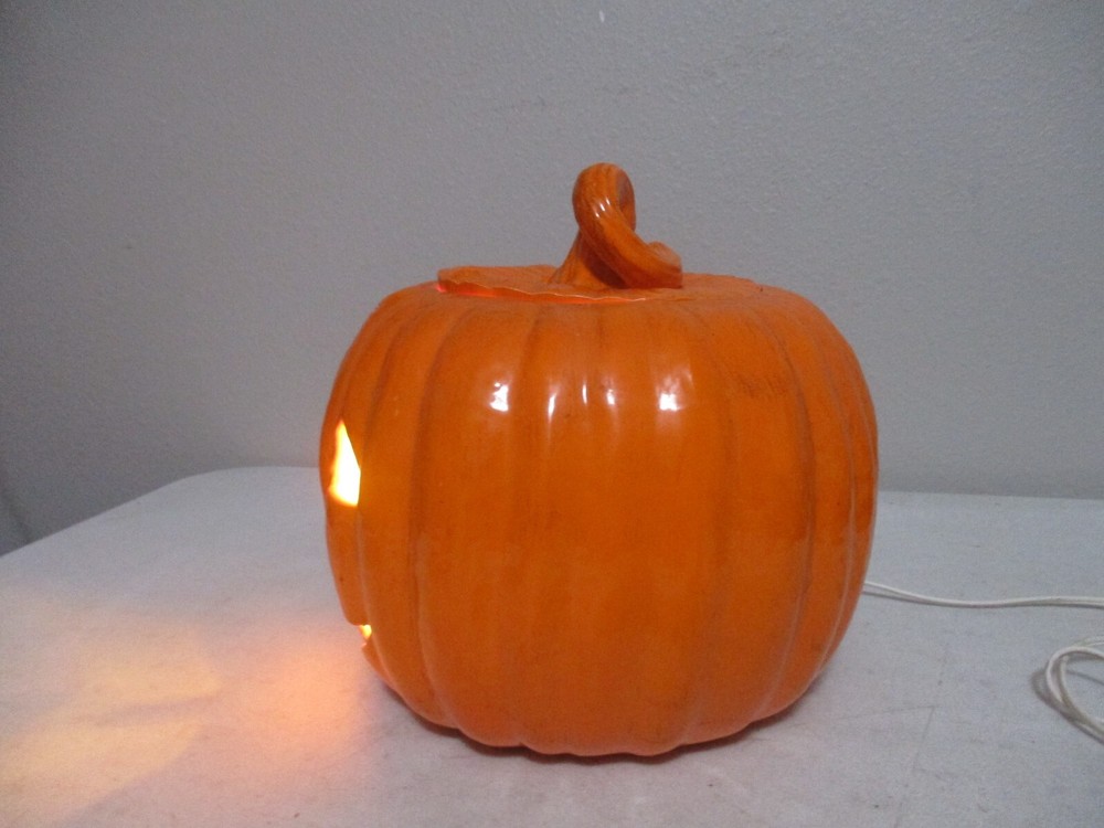 Vintage Halloween Lighted Large Pumpkin Jack O' Lantern Ceramic