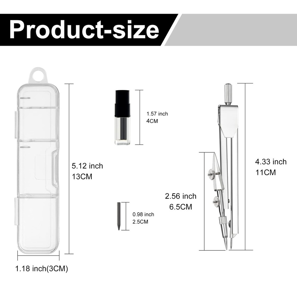 2 Pack Student Metal Compass Set for Geometry with Extra Lead Refills, Math...