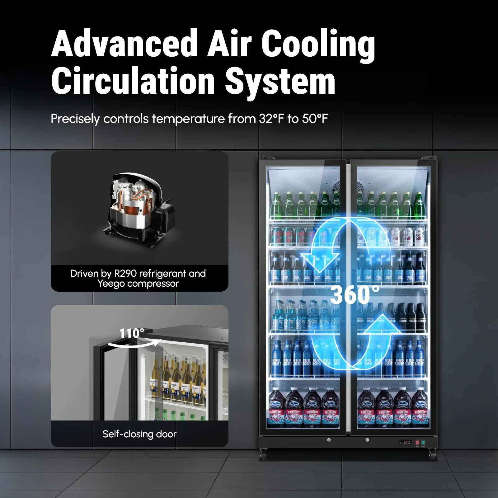 Yeego 27.12 Cu.Ft Commercial Refrigerator,800 Cans Merchandiser Refrigerator