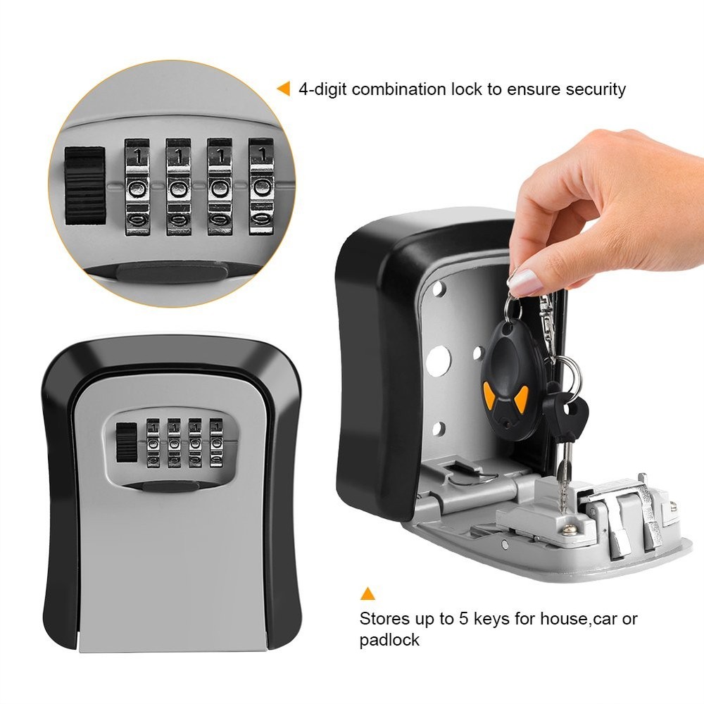 Combination Lock Box Wall Mount, 4-Digit Secure Key Storage for House & Car K...