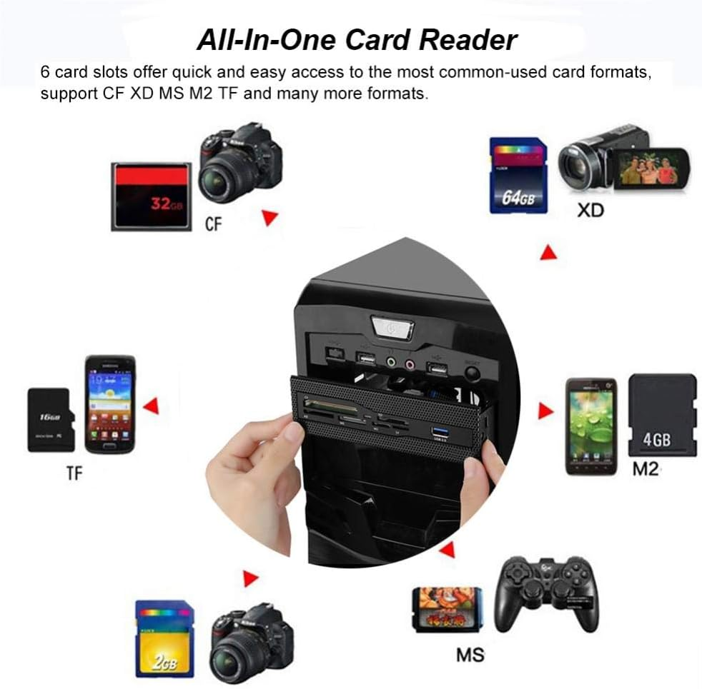 PC Front Panel Internal Card Reader, Multi-Function USB 3.0 Hub All-In-One Card