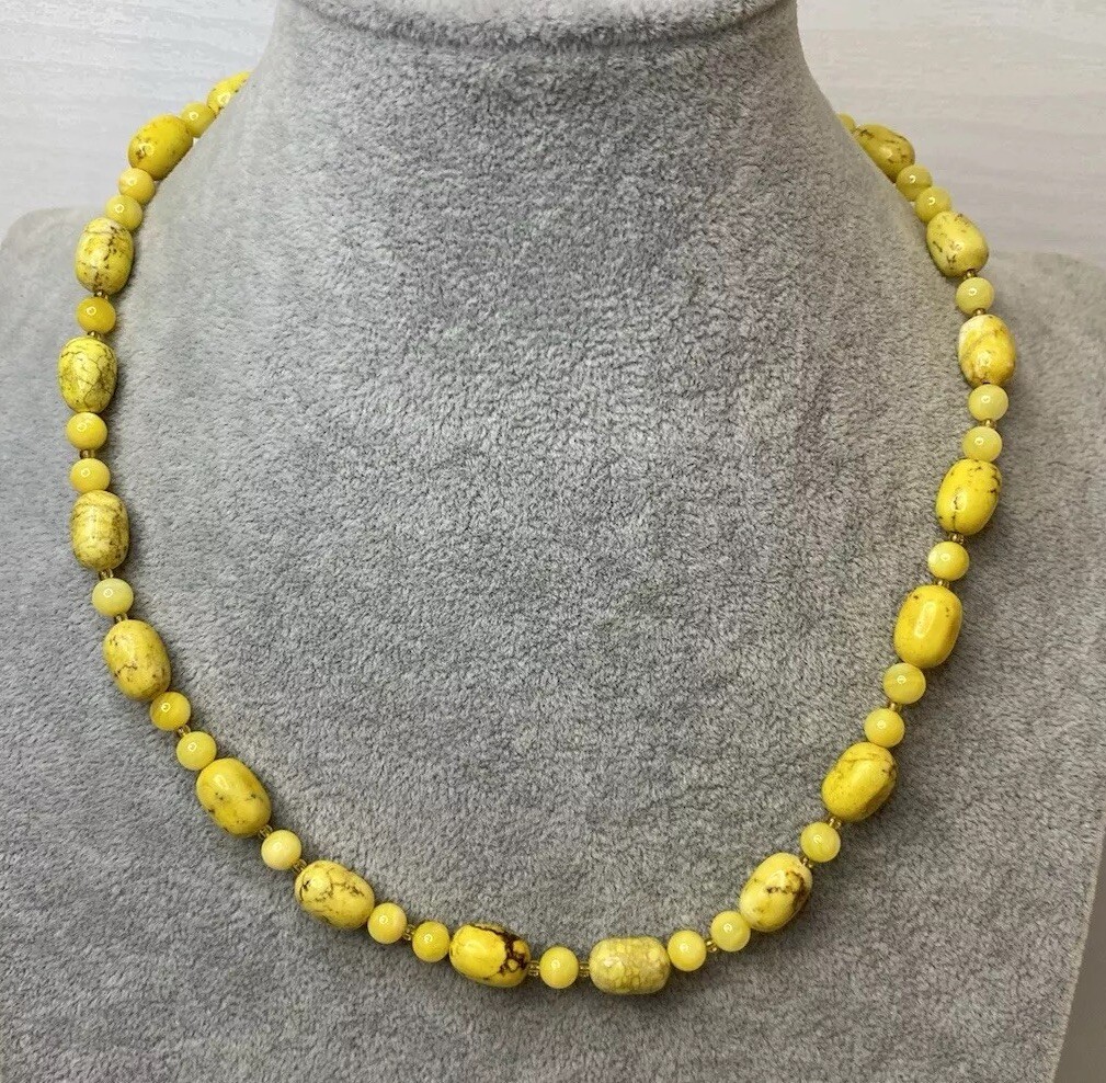 Yellow Stone Howlite Magnesite Calcite Beaded Necklace, Bracelet & Earrings Set