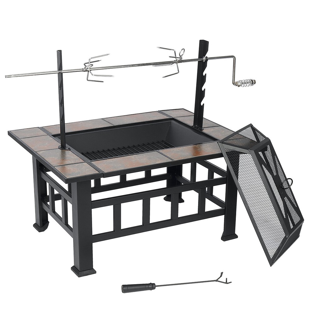 Wood Burning Fire Pit 37" Square Firepit Table Backyard Patio Stove
