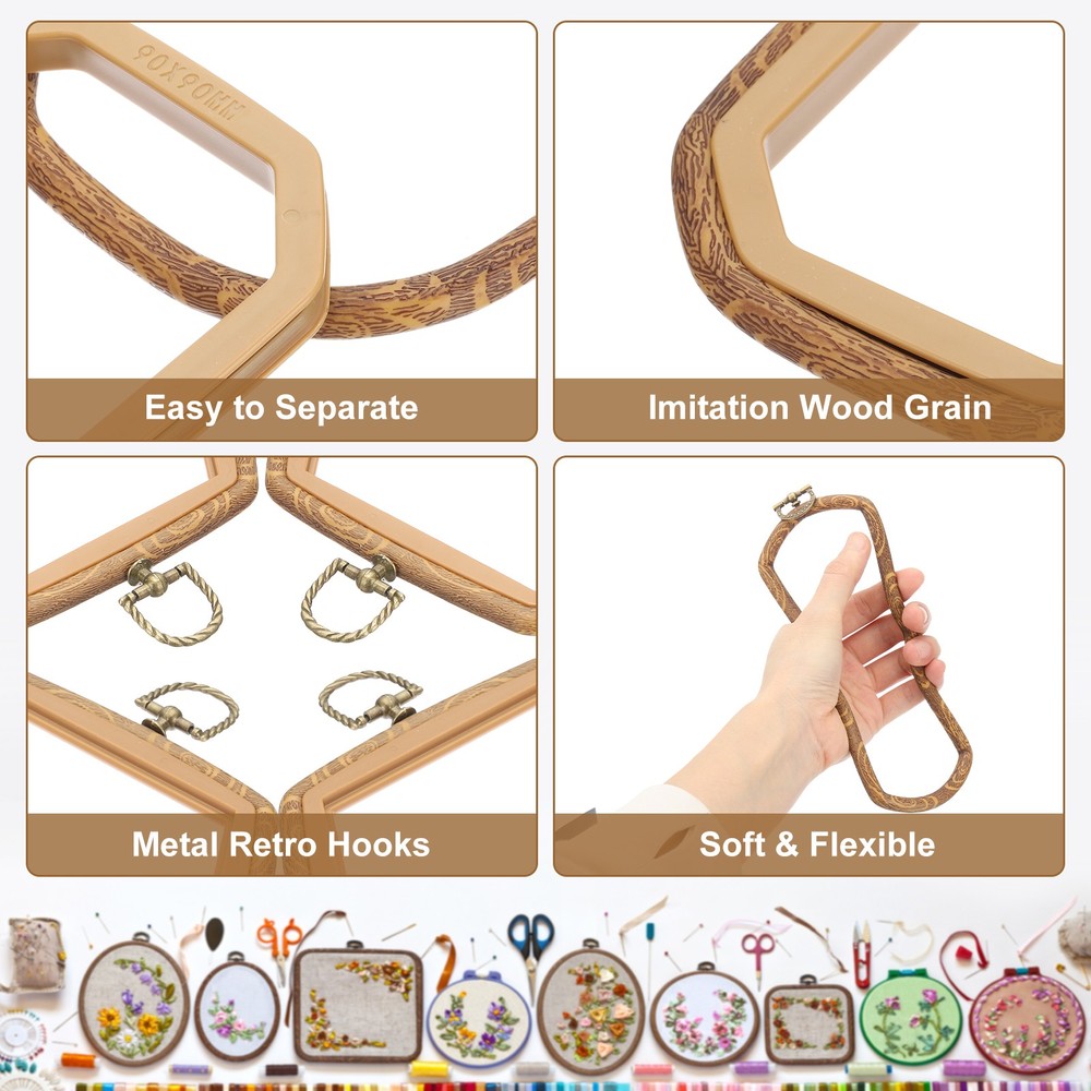 4 Pieces 2.9" x 2.9" Octagonal Embroidery Hoops Frame, Brown