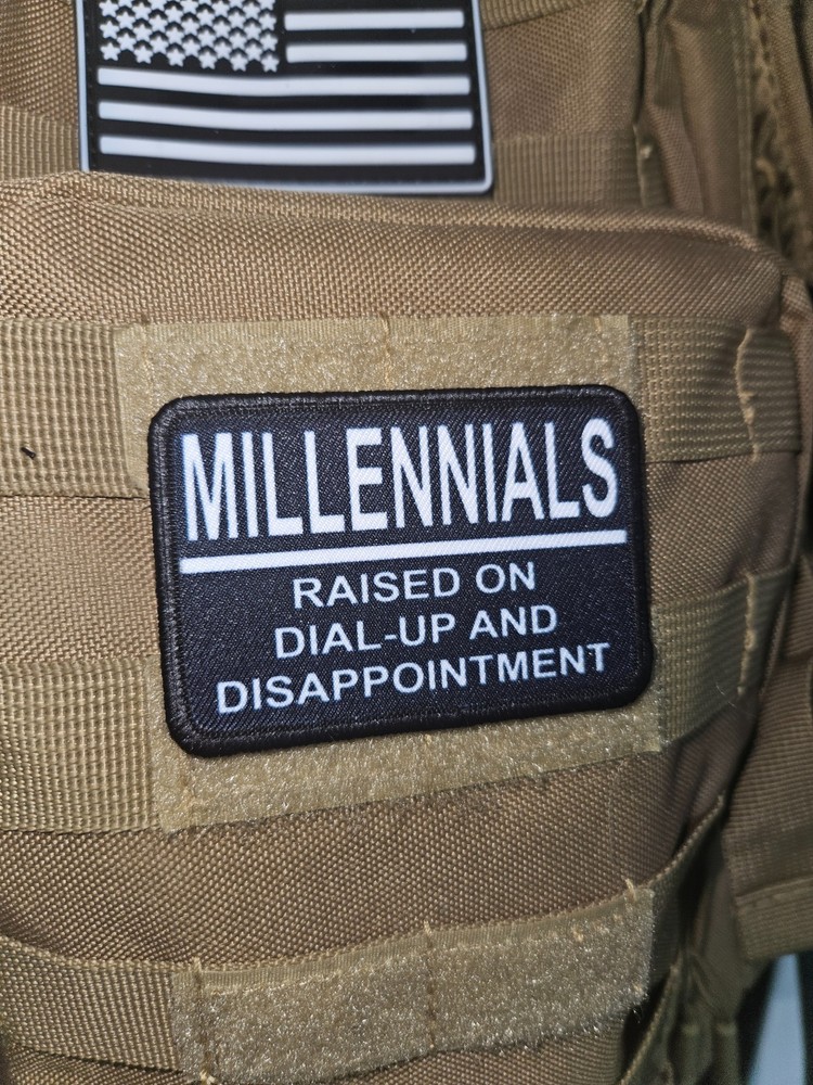 Millennials raised on dial up meme patch 2"x3" hook & loop backing morale patch