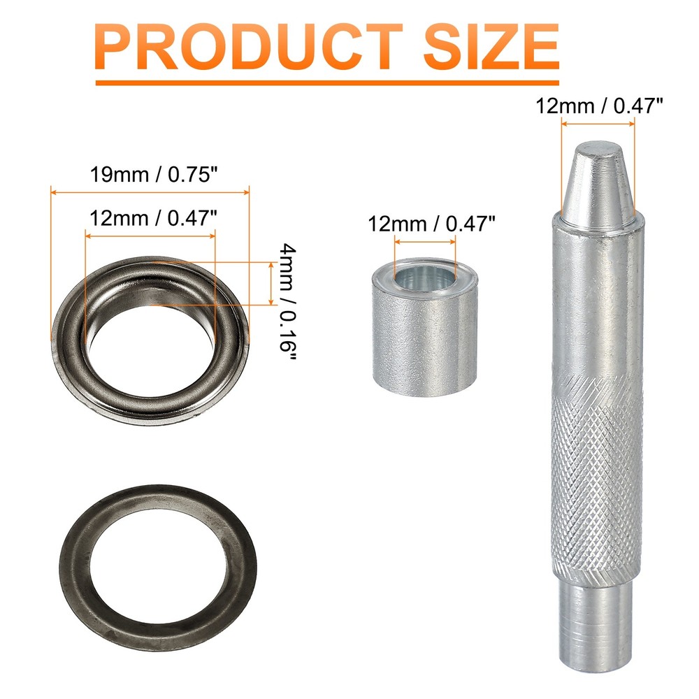 20Set Grommets Eyelets Kit 12mm Copper Eyelets with Setting Tool Gun Black