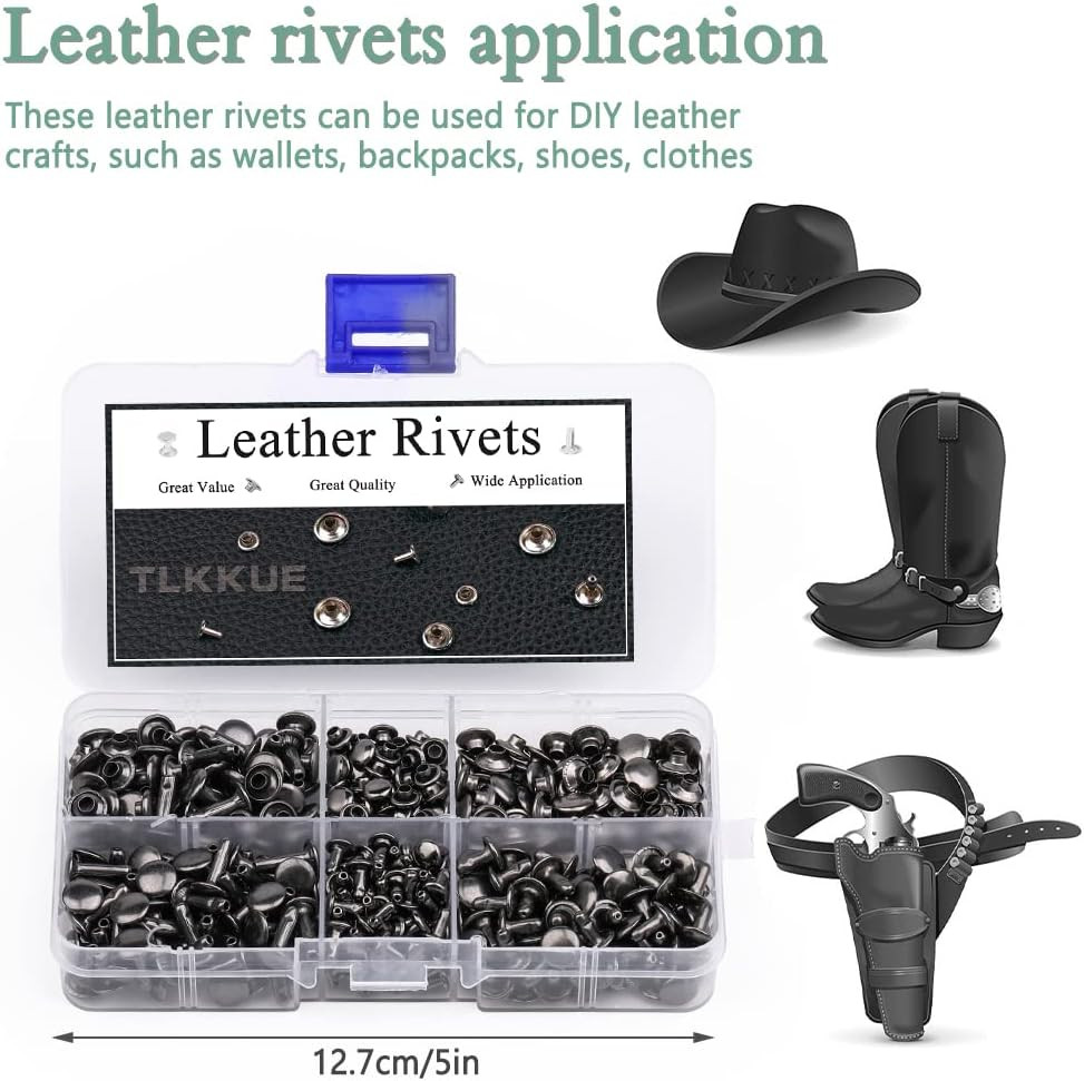 240 Sets Rivets for Leather, Leather Rivets 3 Sizes Leather Double Cap Rivets fo