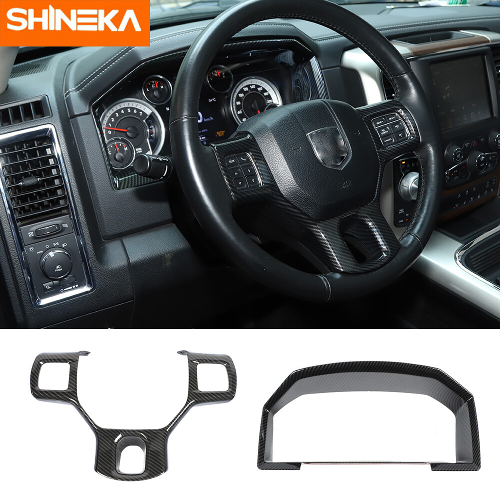 2x Carbon Fiber Steering Wheel Cover & Dashboard Panel Trim For Ram 1500 2012-17