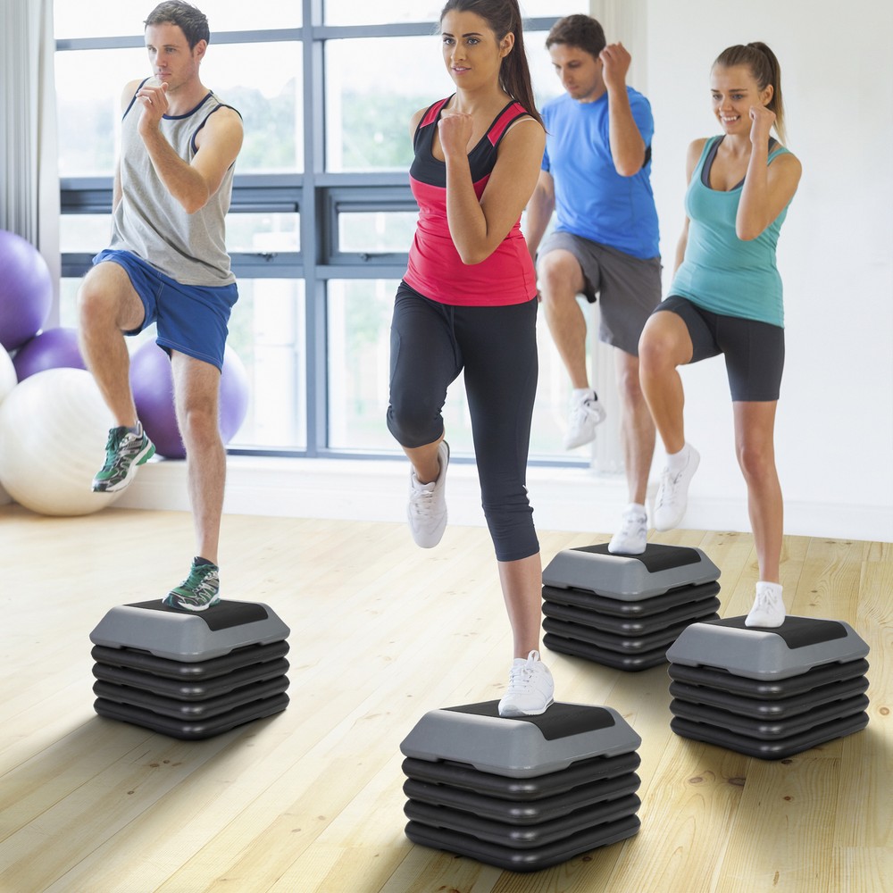 2X Adjustable High Step Aerobic Platform w/ 4 Risers Training Workout 16" x 16"