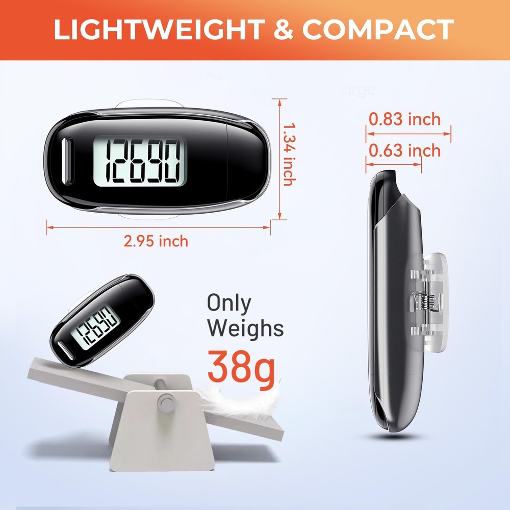 3D Pedometer for Walking, Simple Walking Step Counter with Removable Clip and...