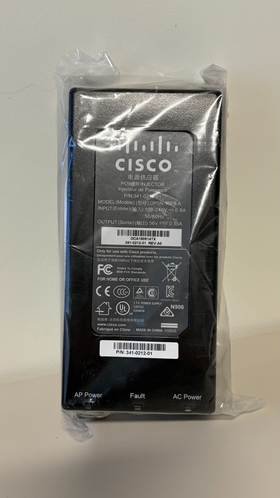 OEM NEW Cisco AIR-PWRINJ4= Power Injector 56V 0.55A, 341-0212-01, DPSN-35FB A