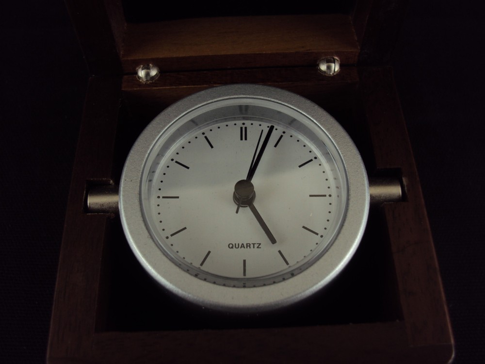Mini Captain's Clock ~ Woodessen ~ Walnut, Solid Wood Case ~ Free Shipping!