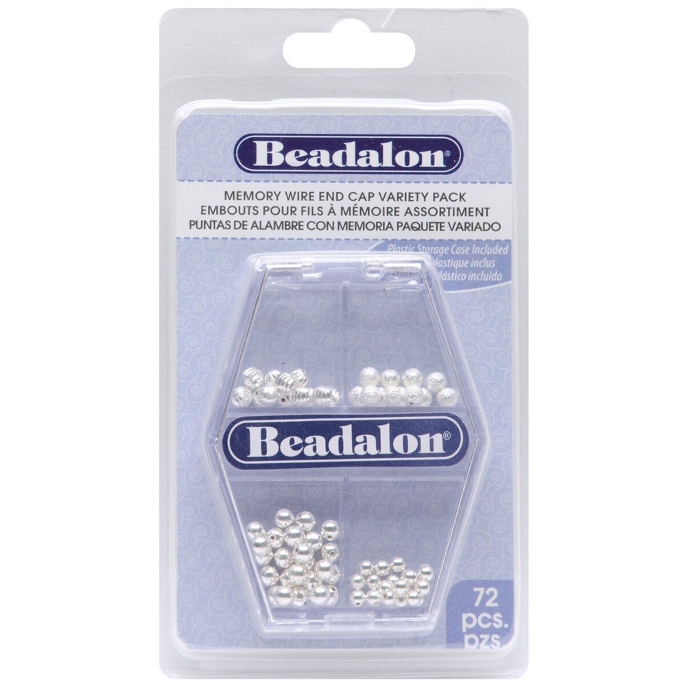 Beadalon Memory Wire Endcap Variety Pack 72/Pkg-Silver - 3 Pack