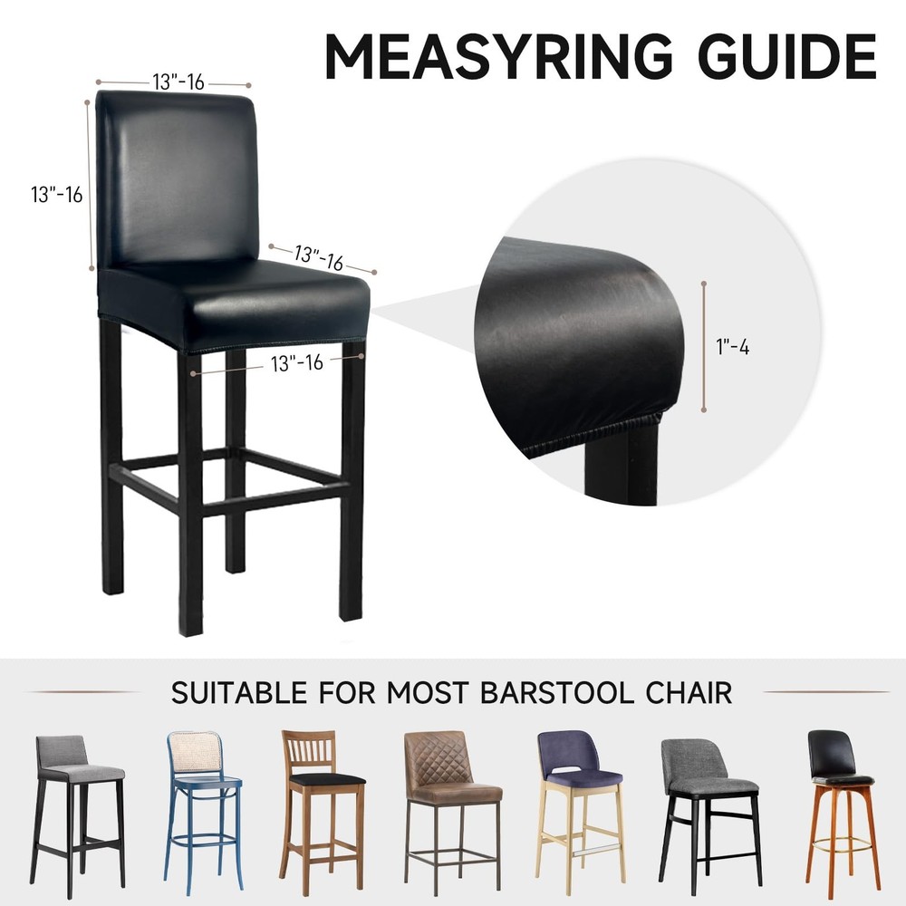 PU Leather Bar Stool Covers with Backs 100% Waterproof Bar Stools Covers Set ...