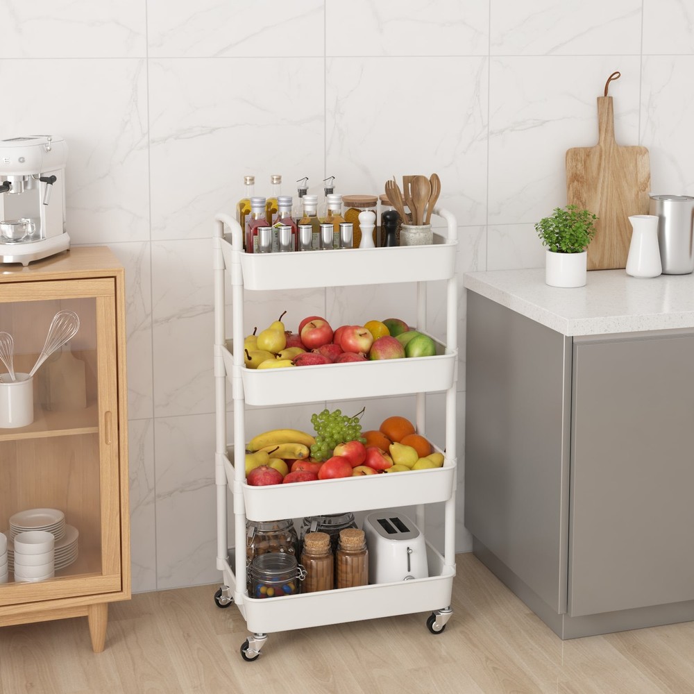 Rolling Utility Storage Shelves Multifunction Plastic Storage Trolley Service