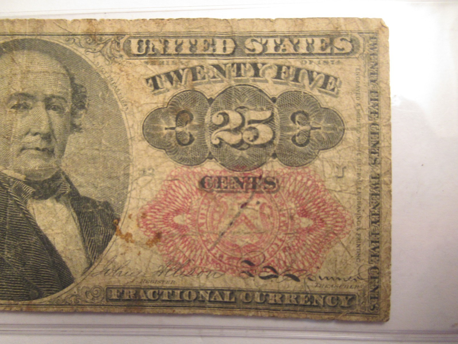 Series 1874 US 25 cent note, fractional note, obsolete note