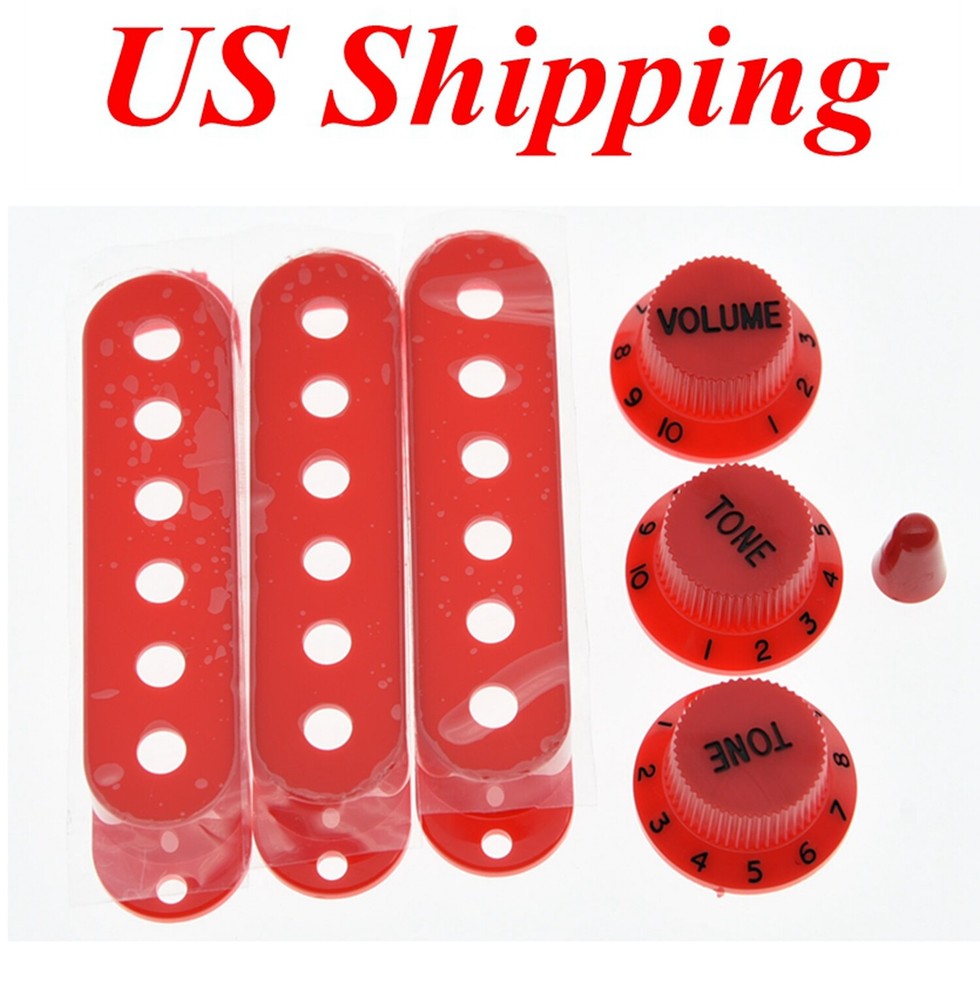 Red/Black ST Knobs,ST Single Coil Pickup Covers with 5 Way Switch Tip Red
