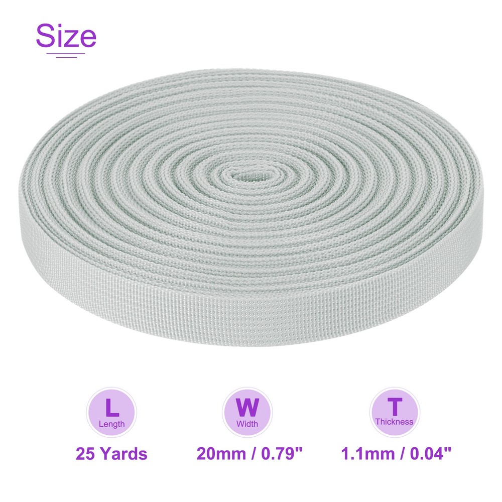 25Yard x 3/4" Width Nylon Webbing Strap Poly Flat Webbing Strapping Silver Tone