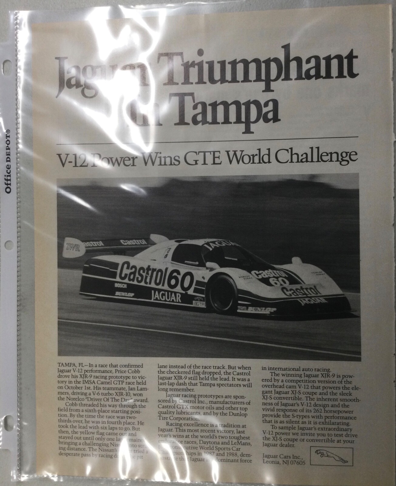 Misc 2732 Article Racing Jaguar Triumphant In Tampa V-12 GTW World Challenge '89