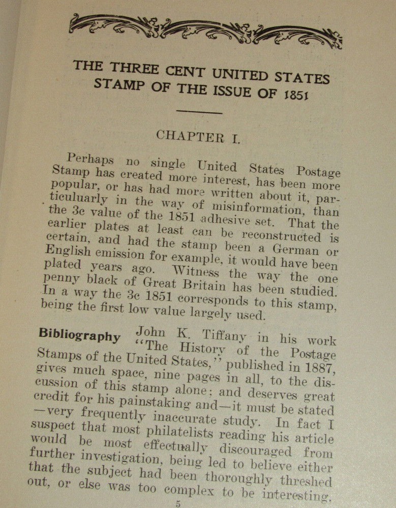 VINTAGE 1909 STAMP COLLECTOR HAND BOOK! CARROLL CHASE : US 3 CENT STAMP OF 1851!