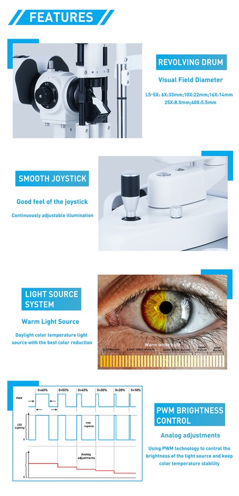 Five times magnification ophthalmic slit lamp optometry microscope