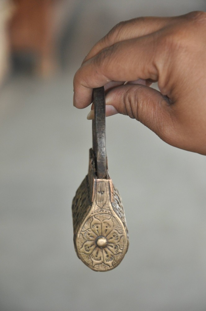 Vintage Iron Solid Brass Fitted Engraved Handcrafted Screw Padlock