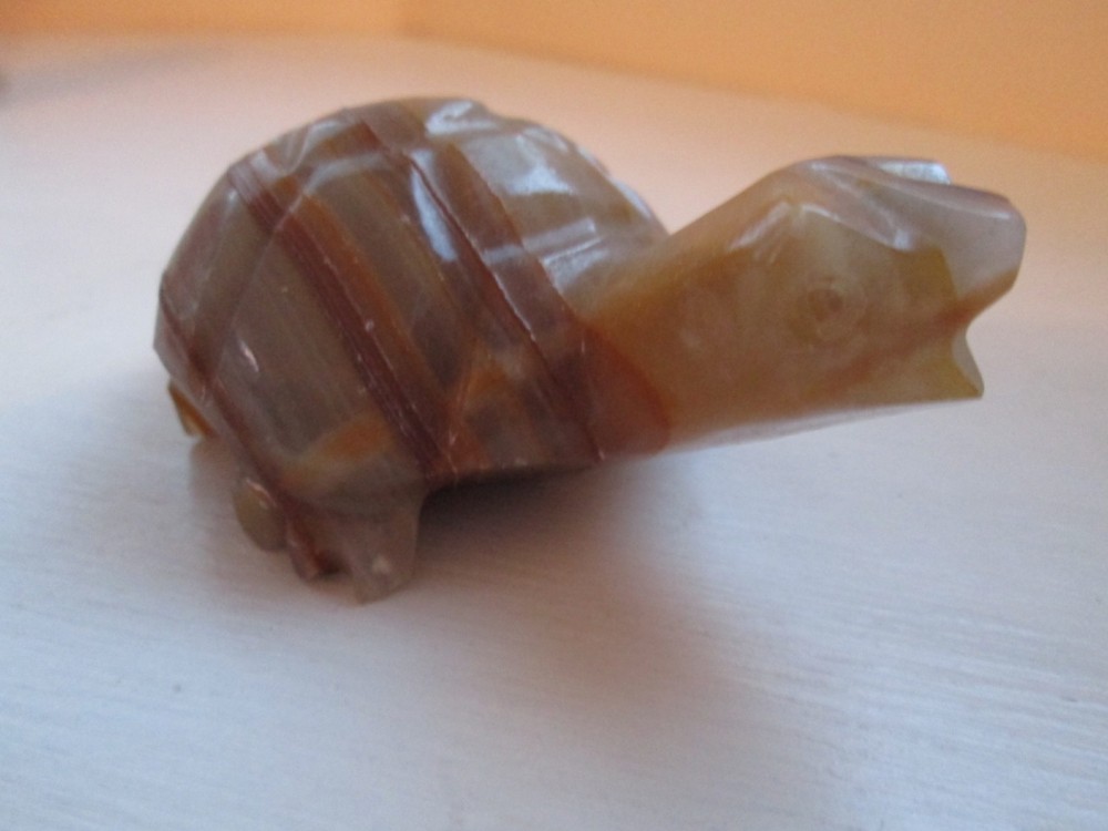 Solid Stone Carved Turtle Figurine 3 3/4" Long