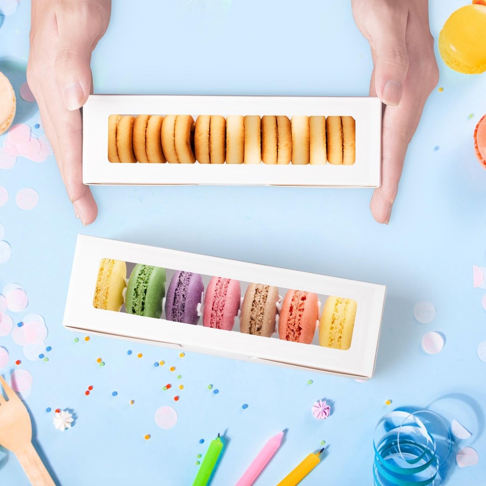20 Pack Macaron Boxes with Window - 7.3x2x2 in Macaron Packaging Containers H...