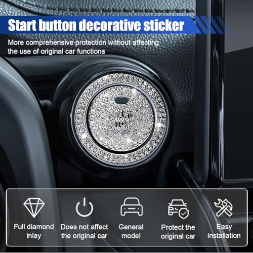 Bling Crystal Car Engine Start Ring Sticker, Sparkling Rhinestone Push White2