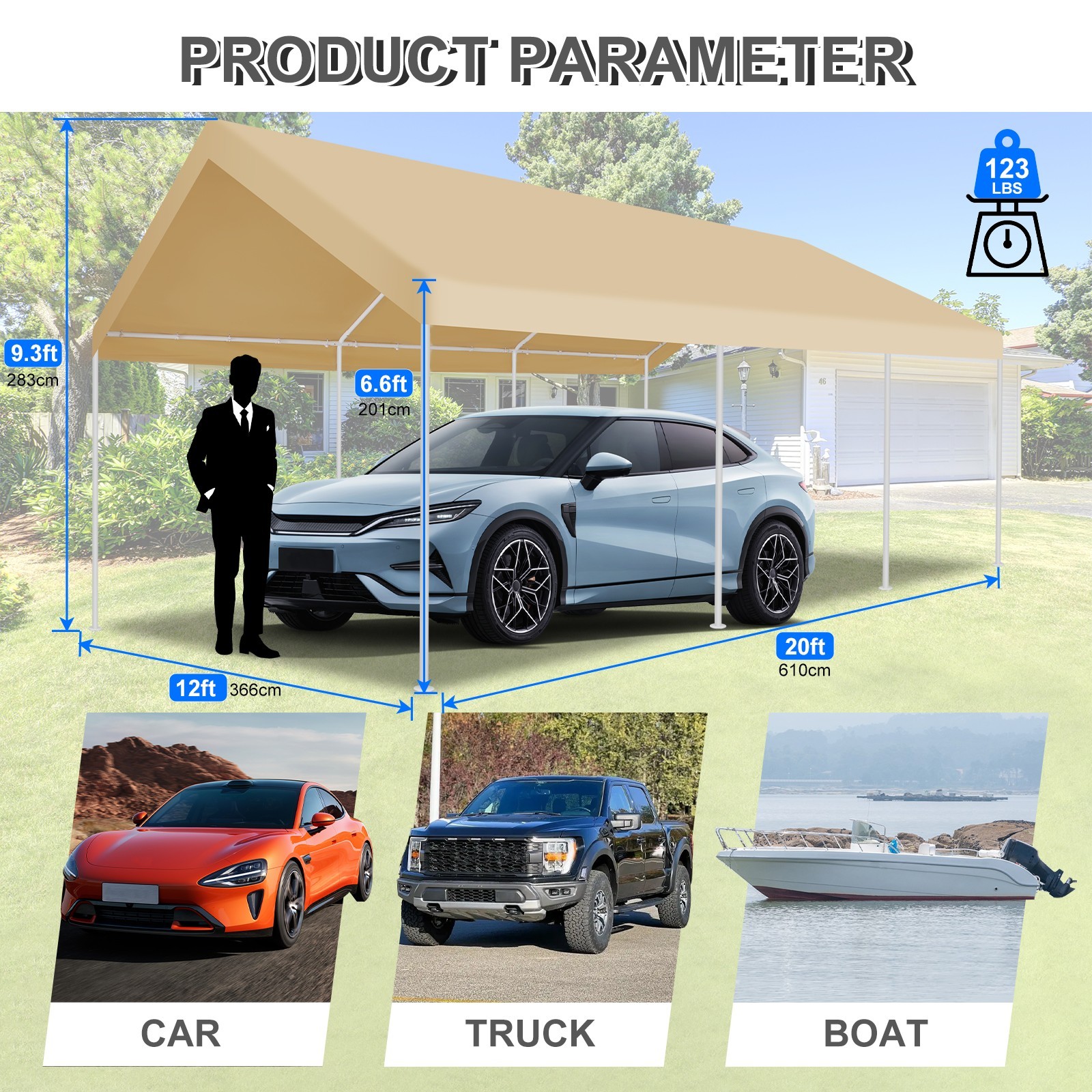 12x20 Carport Canopy Shelter Garage Heavy Duty Outdoor Tent