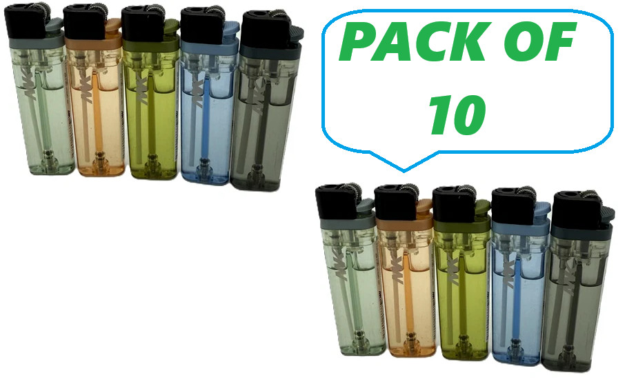 10 Ct MK Plus Five Assorted Color Refillable Lighters (008570)