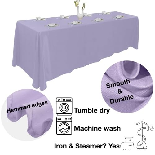 Extra Large Table Cloths. 8+ft Rectangle 132" x 90" (Rectangular) Lavender