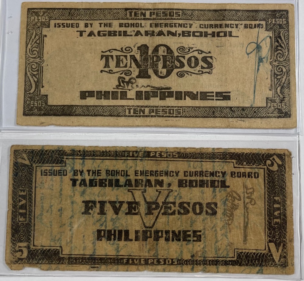 Philippines 2 diff. WW2 guerilla notes (#704)
