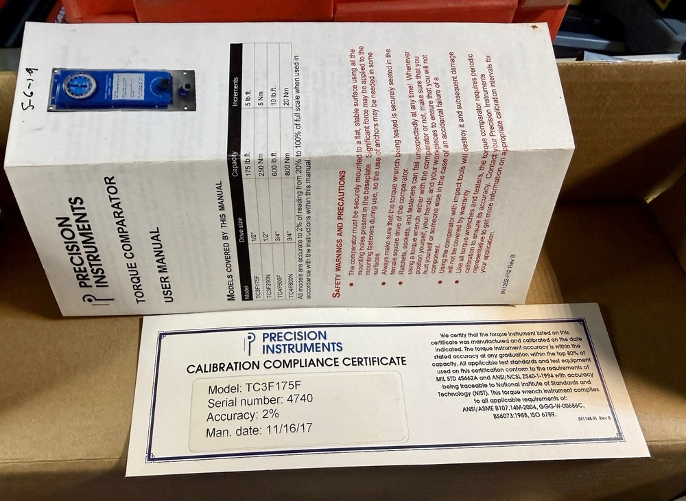 PRECISION INSTRUMENTS 1/2" Torque Comparator, 0-175 lb.ft. Model# TC3F175F NEW!